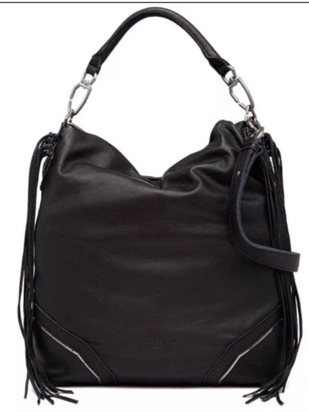 Liebeskind Black Leather Fringe Large Hobo with Silver Hardware